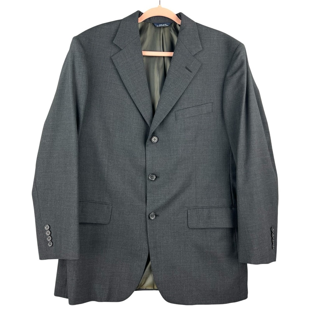Brooks Brothers Men's Wool Black Blazer Size 42 Regular Three Buttons Full Lined